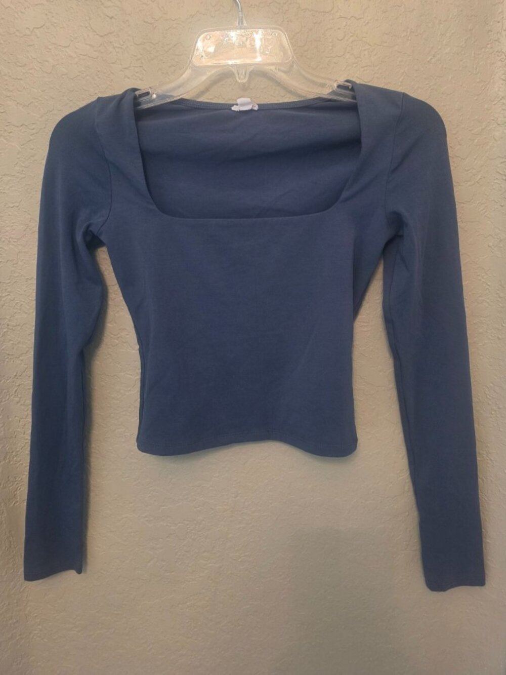 Garage Blue Lightweight Square Neck Long Sleeve Cropped Top Shirt XS EUC